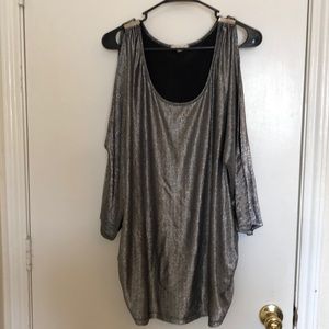 Silver Blouse With Cold Shoulder Cut Out